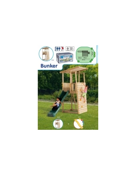 PARQUE DE MADERA CON TOBOGAN Y PARED PARA ESCALAR